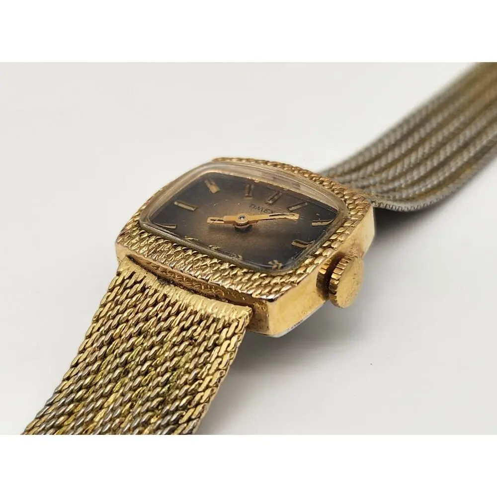 Vintage 1950s Timex Ladies Gold Dial Wind-Up Watch w/Mesh Band - PARTS/ REPAIR